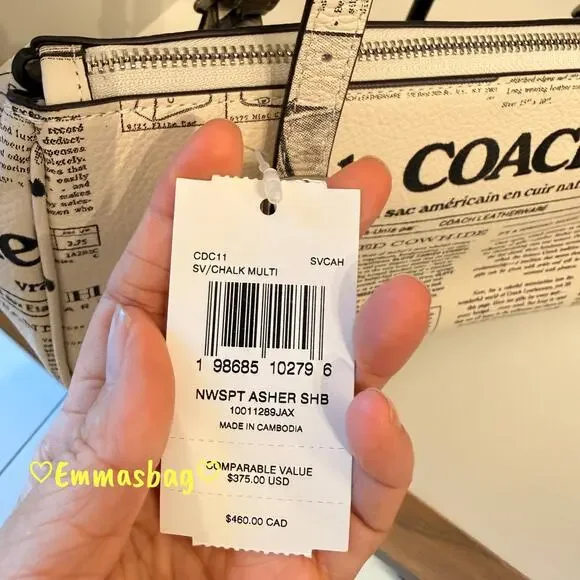 Coach Asher Shoulder Bag With Newspaper Print CDC11 pebbled leather/Chalk Multi - Picture 4 of 6